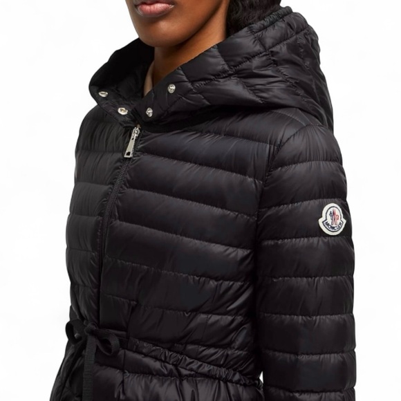 MONCLER BEIGE Barbel Long Down Puffer Jacket Attached Hood Size 2 (US Medium) - Picture 12 of 12